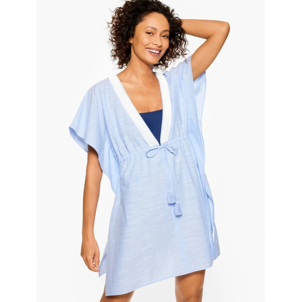 Talbots NWT Aqua Club Embellished‎ Caftan Cover-Up in Light Blue Size XS/S
